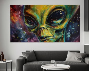 Alien Canvas Print, Aliens Wall Art, UFO Wall Art, Abstract Alien Poster, Alien Painting, Ufologist Gift, UfO Print, Alien Canvas Art