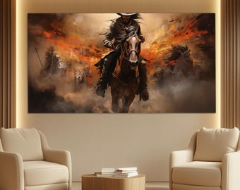 Wild West Rider Canvas Print in a Vintage Oil Painting Style, Western Horse Rider Painting, Western Wall Art, Texas Wall Art, Wild West Art