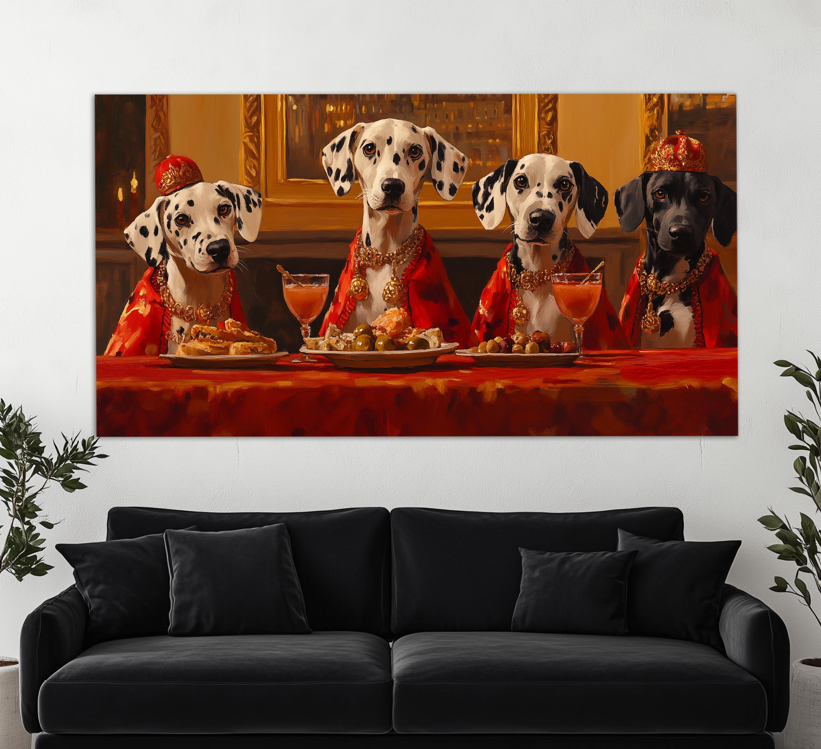 Dalmatians at Dinner Table Canvas Print, Dogs Wall Art, Abstract