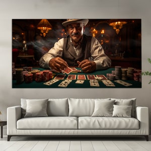 Stampa su tela astratta di poker, dipinto di Card Sharper, arte murale di poker, poster di Sharper, stampa Sharpie, decorazione murale di casinò, decorazione murale di club di poker