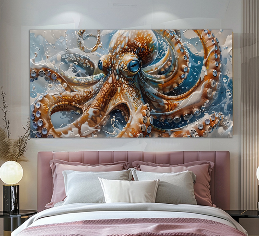 Abstract Octopus Canvas Print in an Oil Painting Style, Octopus Wall ...