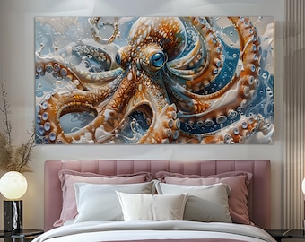 Abstract Octopus Canvas Print in an Oil Painting Style, Octopus Wall Art, Octopus Painting, Ocean Underwater Wall Decor, Sea Creatures Print
