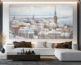 Tallinn Canvas Print in a Vintage Oil Painting Style, Abstract Tallinn Wall Art, Tallinn Painting, Estonia Wall Art, Estonia Canvas Art