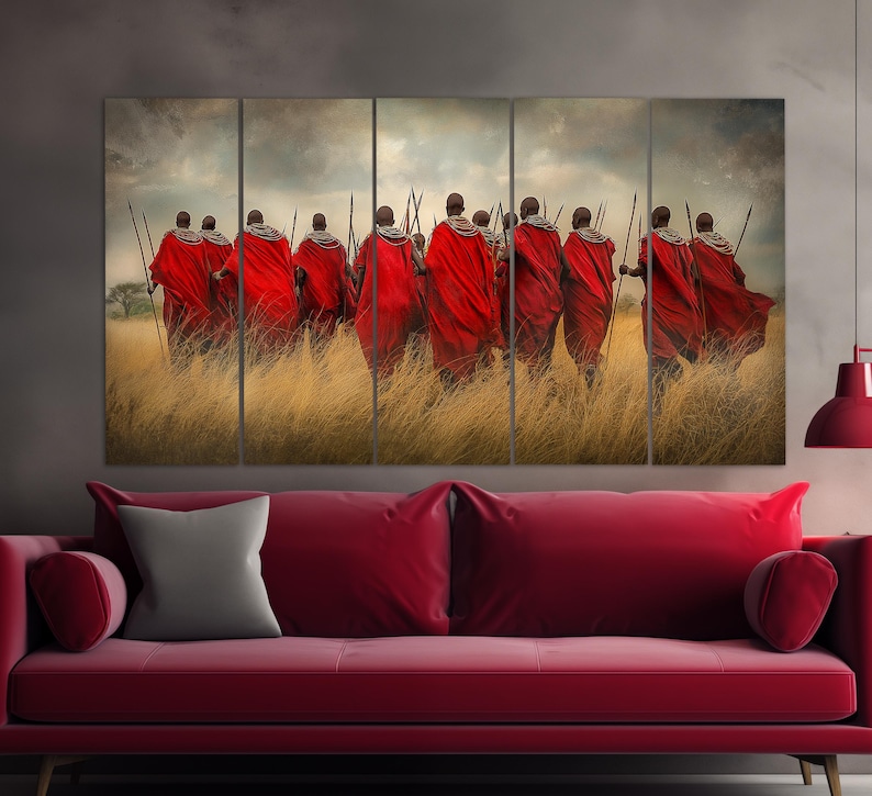 Kenyan Maasai People Hunting Canvas Print, People in Kenya Print, Kenya