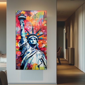 Abstract Statue of Liberty Canvas Print, New York Sign Painting, Modern Statue of Liberty Wall Art, New York Office Wall Decor