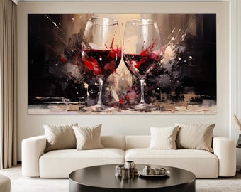 Wine Canvas Wall Art, Abstract Red Wine Glasses Canvas Print, Kitchen Wall Decor, Wine Painting, Winery Wall Decor, Restaurant Decor