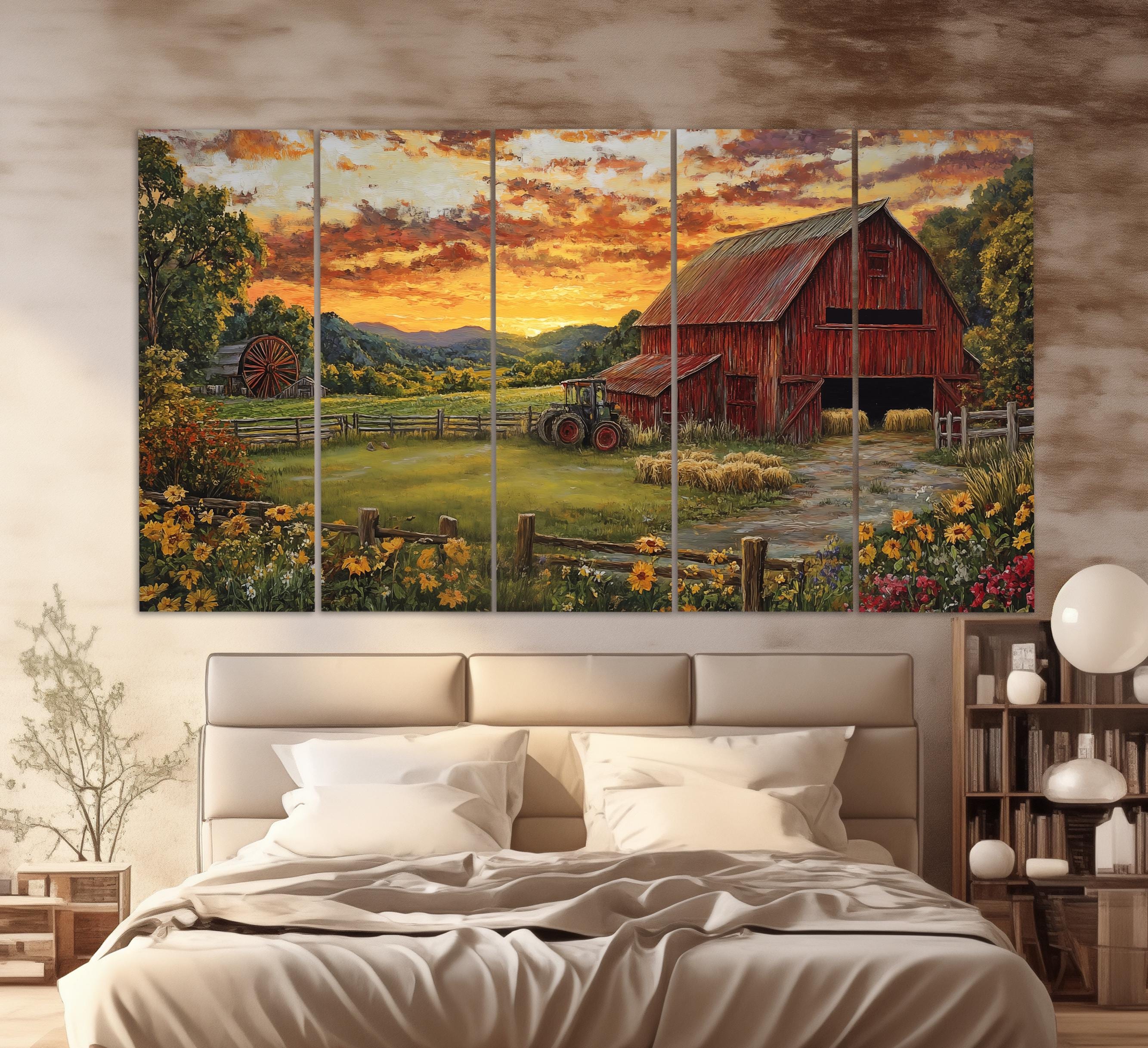 Rustic Canvas Rural Barn Canvas Print in a Retro Oil Painting Style, Rustic Wall Art ...
