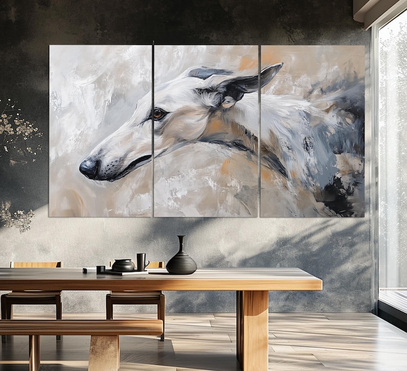 Stampa su tela di levriero in stile vintage a olio, stampa murale canina, stampa murale astratta di levriero, poster retrò di levriero immagine 2