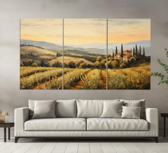トスカーナのブドウ園のキャンバスプリント、ワインの壁アート