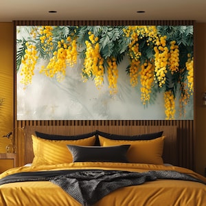 Mimosa Flowers Canvas Print, Abstract Mimosa Painting, Luxury Wall Art, Luxury Bedroom Decor, Framed and Ready to Hang