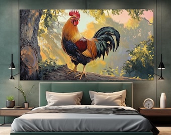 Rooster Canvas Print, Farmhouse Wall Decor, Rooster Painting, Farmer Gift, Farm Wall Decor, Rustic Wall Art