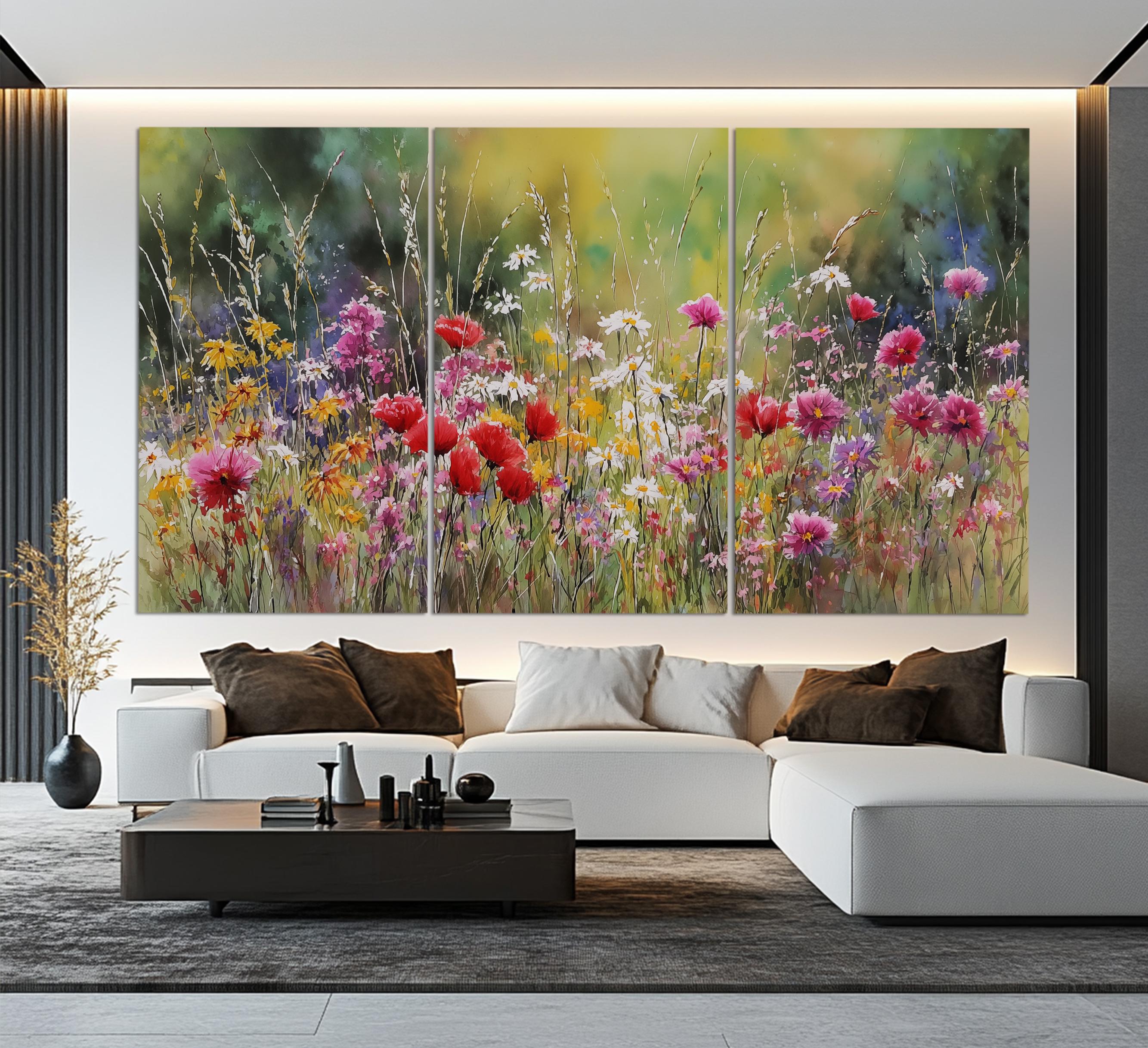 Colorful Wildflowers Canvas Print, Floral Wall Decor, Romantic Wall Art ...