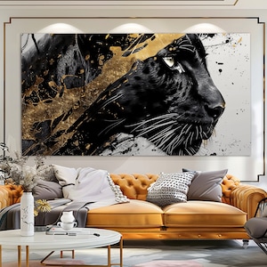 Black Panther Abstract Canvas Print, Panthers Wall Art, Luxury Interior Wall Art, Panther Poster, Panther Print