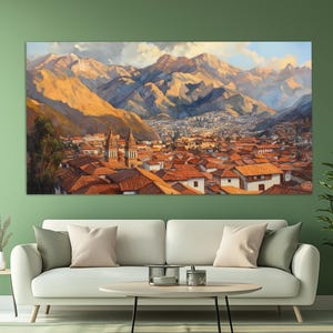 Peru Wall Art, Cusco Skyline Canvas Print in an Oil Painting Style, Cusco Wall Art, Peru Canvas Print, Peru Poster