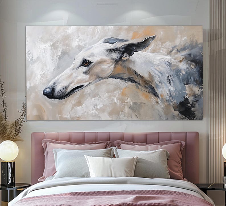Stampa su tela di levriero in stile vintage a olio, stampa murale canina, stampa murale astratta di levriero, poster retrò di levriero immagine 4