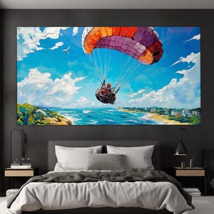 Abstract Parasailing Canvas Print in a Painting Style, Parasailing Wall Art, Parachutist Gift, Parachutist Poster, Parasailing Club Decor