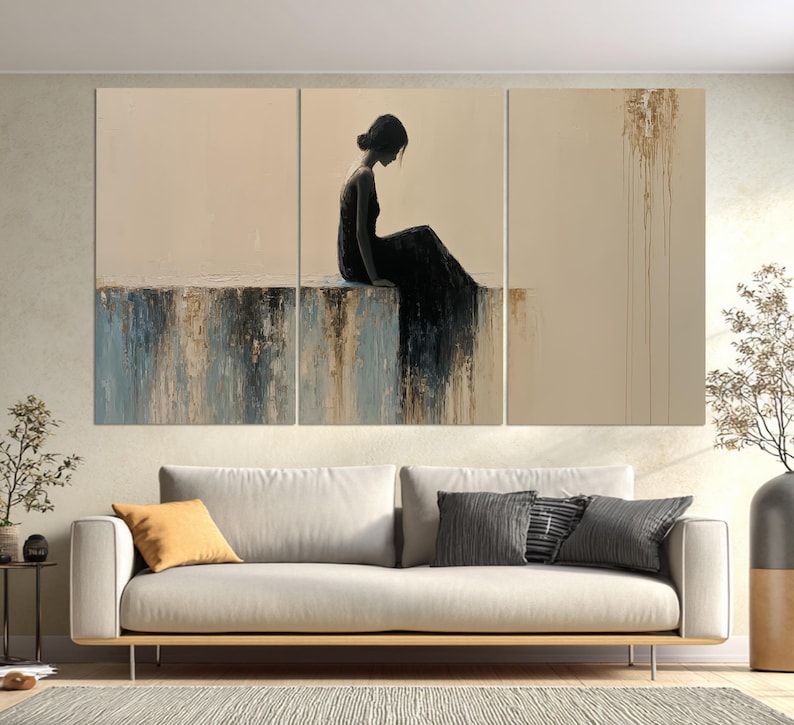 Minimalist Wall Art, Woman Silhouette Canvas Print, Abstract Neutral ...