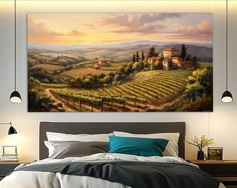 Italy Canvas Print, Tuscany Vineyards Canvas Art, Wine Wall Art, Tuscany Painting, Vintage Wine Wall Art, Scenic Italy Print