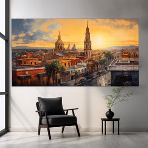 Puebla Leinwanddruck, Puebla Skyline Malerei, Mexiko Wandkunst, Puebla Poster, Mexikanische Leinwand Kunst