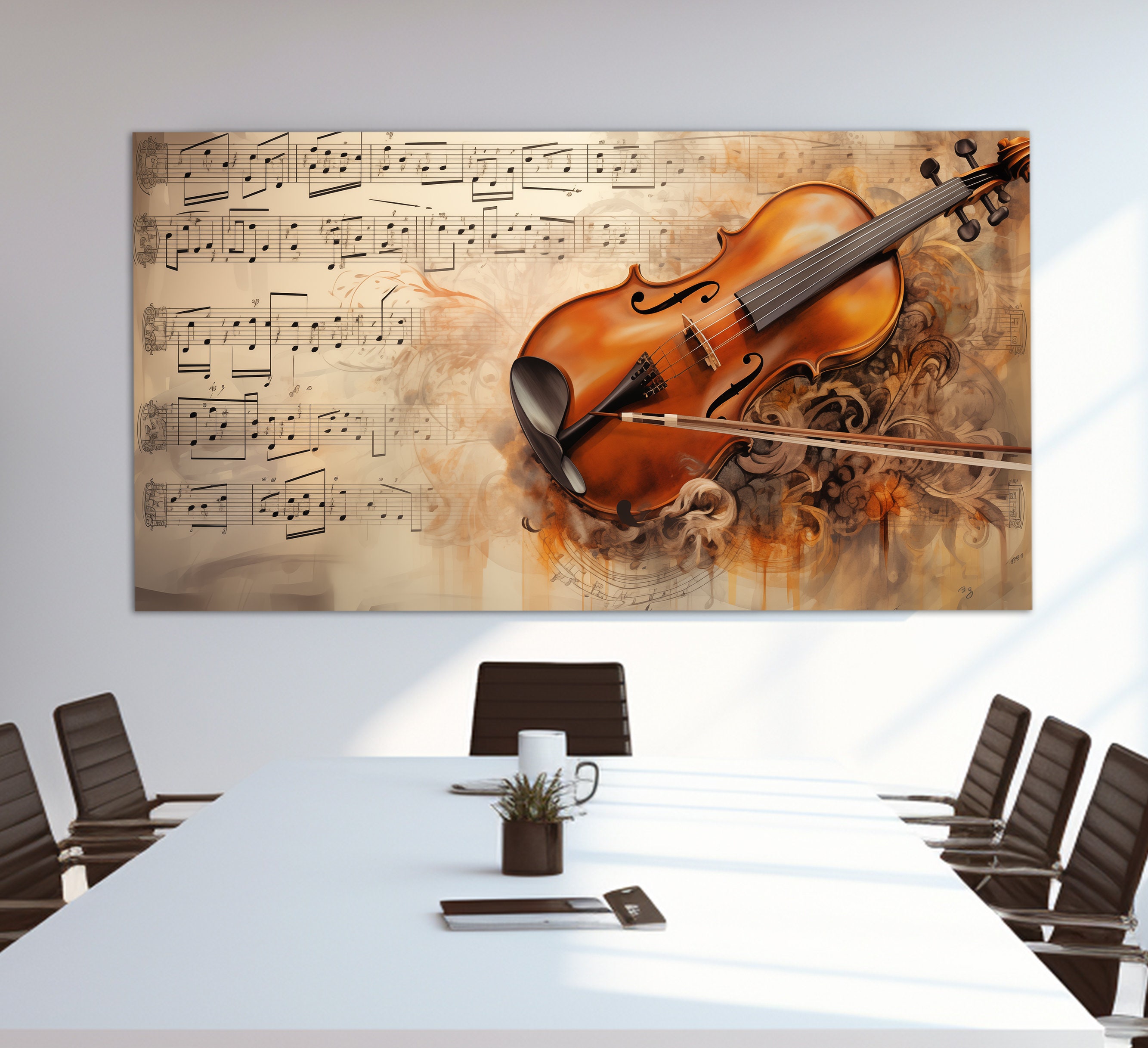 Violin Canvas Print With Notes Background Vintage Oil Painting Style ...