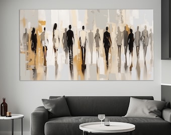 Impressão em tela de pessoas abstratas em um estilo de pintura, decoração de parede de escritório, arte de parede comercial, arte de parede abstrata, pintura abstrata, arte emoldurada