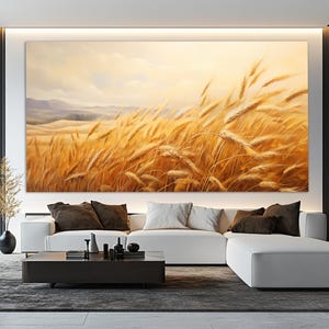 Canvasafdruk tarweveld, muurdecoratie boerderij, boerderij muurkunst, schilderij tarweveld, veldposter