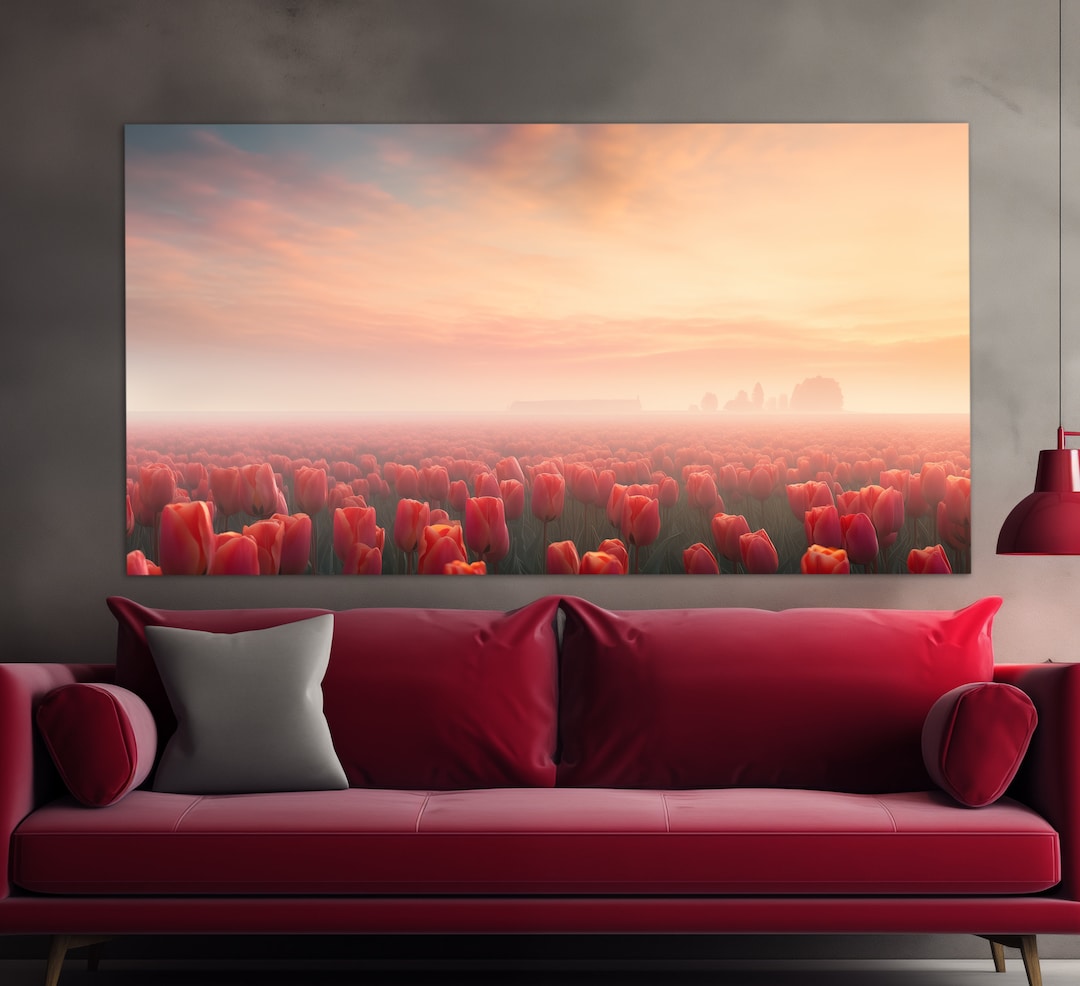 Tulip Flowers Field Canvas Print, Floral Wall Decor, Romantic Wall Art ...
