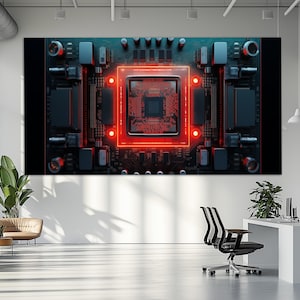 Microprocessor Canvas Print, Microchip Wall Art, Abstract Electronics Wall Art, Processor Poster, IT Company Wall Decor, Circuit Print