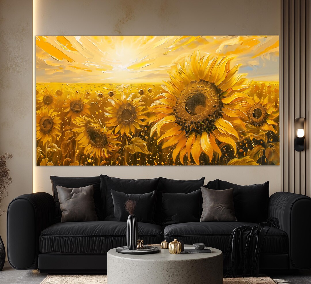 Sunflower Field Canvas Print, Floral Oil Painting Style Wall Art - Etsy