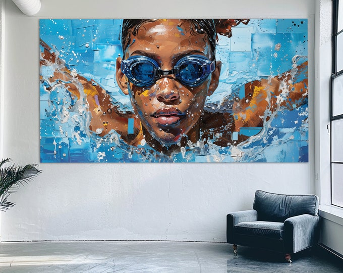 Swimming Wall Art, Beautiful Swimmer Canvas Print in an Oil Painting Style, Swimming Poster, Swimming Wall Decor, Swimmer Gift