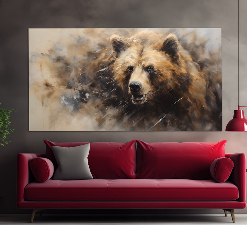 Brown Bear Canvas Print in a Vintage Oil Painting Style, Neutral Colors ...
