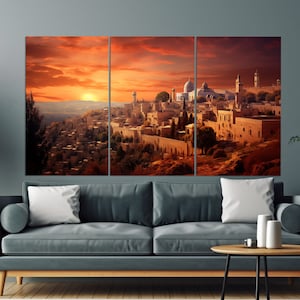 Jerusalem Canvas Print in a Vintage Oil Painting Style, Jerusalem Wall Art, Abstract Jerusalem Painting, Israel Wall Decor