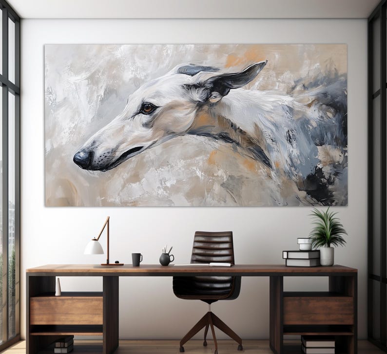 Stampa su tela di levriero in stile vintage a olio, stampa murale canina, stampa murale astratta di levriero, poster retrò di levriero immagine 5
