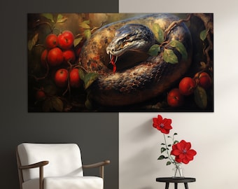 Impresión en lienzo de serpiente en estilo de pintura al óleo vintage, arte mural de animales, pintura de serpiente grande, póster de serpiente, arte mural de serpientes