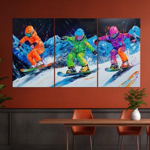 Snowboarders Kids Painting in a Graffiti Style Canvas Print, Snowboarding Wall Art, Snowboarders Painting, Snowboarder Gift, Winter Wall Art