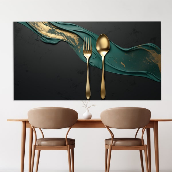 Abstract bestek canvas print, bestek kunst aan de muur, eetkamer muur decor, restaurant decor, keuken muur decor, vork en lepel kunst aan de muur