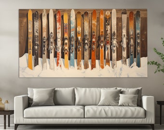 Vintage Ski Wall Art, Skiing Canvas Print, Abstract Ski Painting, Ski Poster, Ski Resort Wall Decor, Winter Hotel Decor, Ski Rent Decor