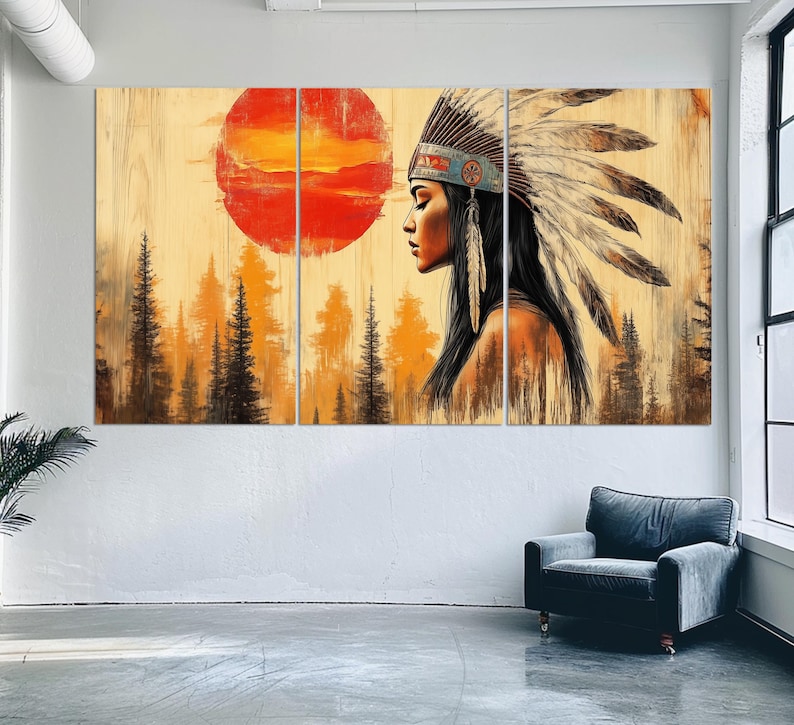 Beautiful Native American Woman Canvas Print in an Oil Painting Style ...