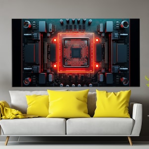 Microprocessor Canvas Print, Microchip Wall Art, Abstract Electronics Wall Art, Processor Poster, IT Company Wall Decor, Circuit Print