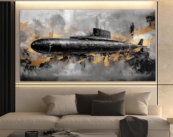 Abstract Submarine Canvas Print in Oil Painting Style, Military Wall Art, Military Gift, Military Ship Poster, Nautical Painting