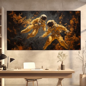 Abstract Astronauts Canvas Print, Floating Astronauts Painting, Space Canvas Art