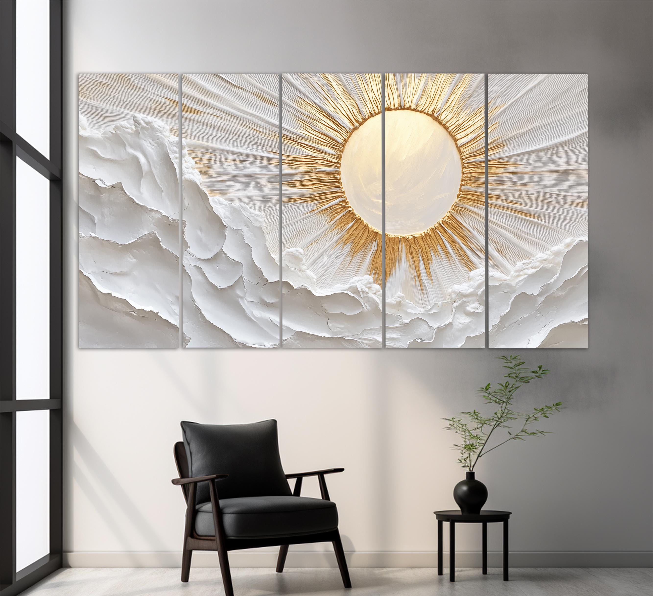 Abstract Sun Canvas Print, Boho Style Sun Painting, Golden Sun Wall Art