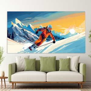 Skiing Canvas Print in a Pop Art Style, Ski Wall Art, Abstract Skier Painting, Ski Poster, Winter Sports Canvas Art, Skier Gift image 4