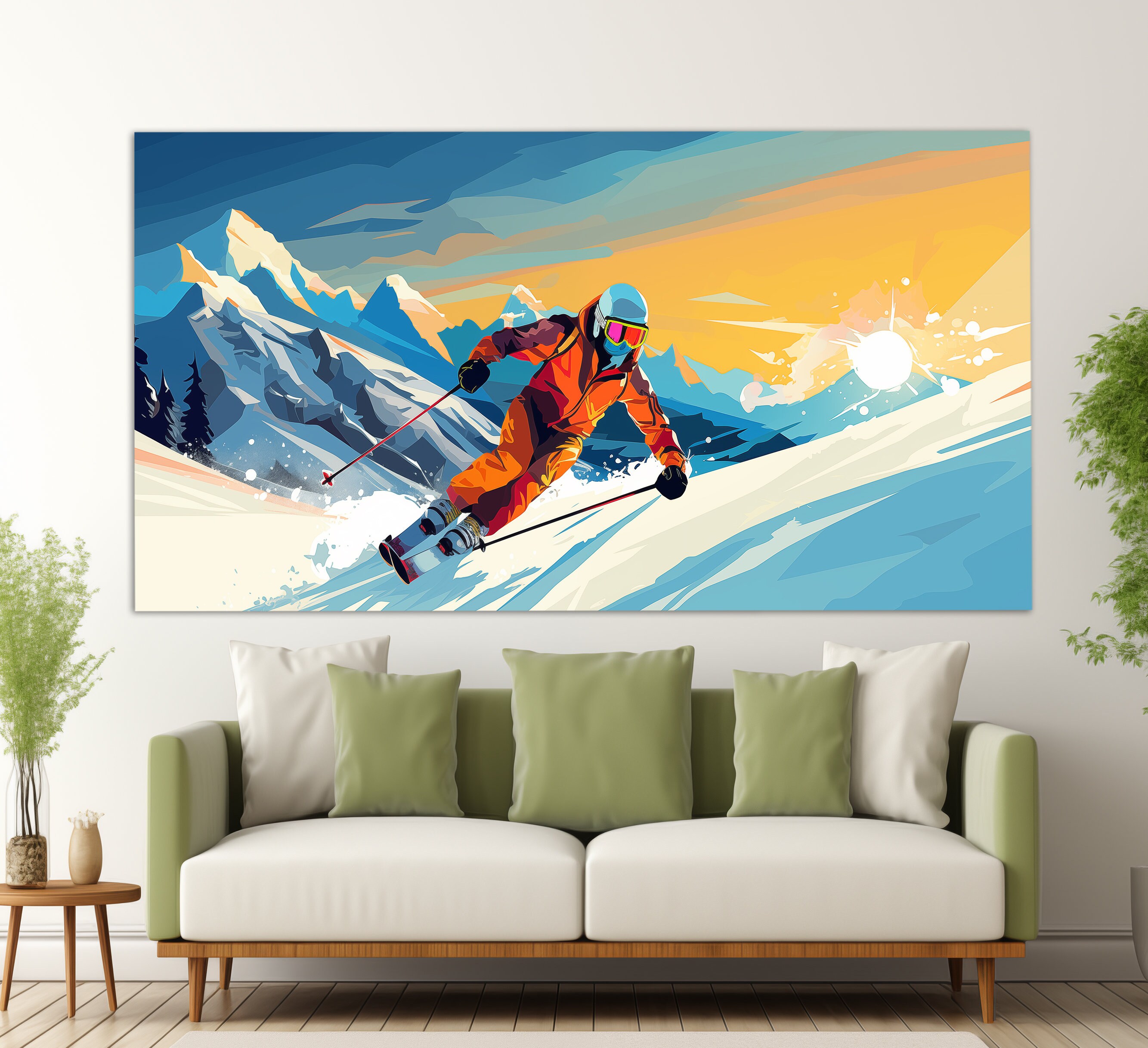 Skiing Canvas Print in a Pop Art Style, Ski Wall Art, Abstract Skier ...