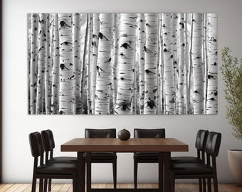 White Birch Trees Forest Canvas Print, Abstract Forest Wall Art, Birch Wall Art, Birch Trees Painting, Birch Grove Canvas Print