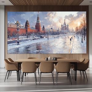 Winter Moskau Leinwanddruck in einem Ölmalerei-Stil, Moskauer Wandkunst, Moskau Poster, Abstrakte russische Wandkunst, Russland Leinwanddruck