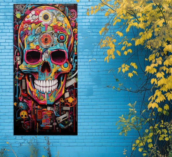 Abstract Skull Graffiti Style Canvas Print, Pop Art Skull Poster
