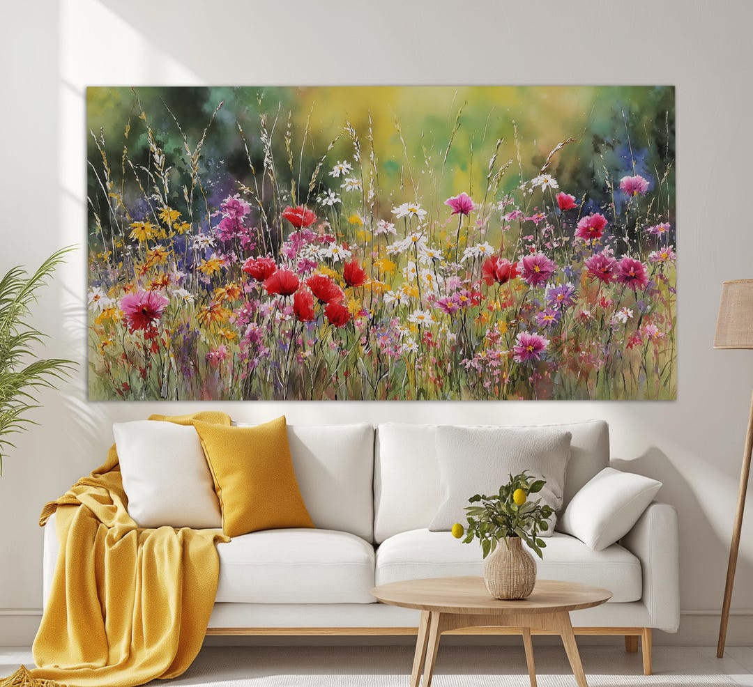 Colorful Wildflowers Canvas Print, Floral Wall Decor, Romantic Wall Art ...