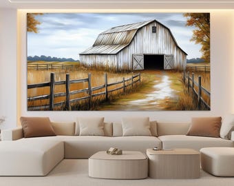 Rustic Barn Canvas Print in a Vintage Oil Painting Style, Rustic Wall Art, Farmhouse Wall Decor, Farm Wall Art, County House Wall Decor