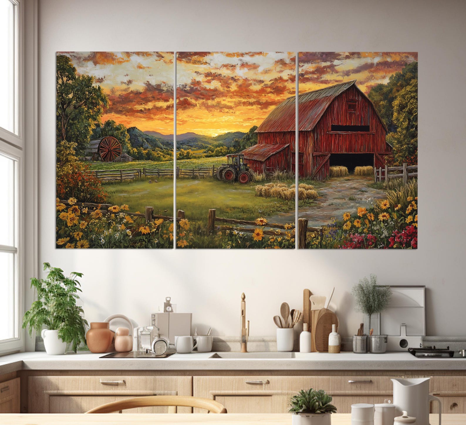 Rustic Canvas Rural Barn Canvas Print in a Retro Oil Painting Style, Rustic Wall Art ...